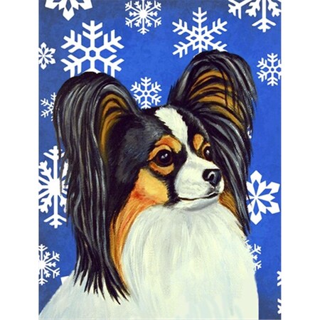 Carolines Treasures 28 x 40 in. Papillon Winter Snowflakes Holiday House Size Canvas Flag LH9300CHF
